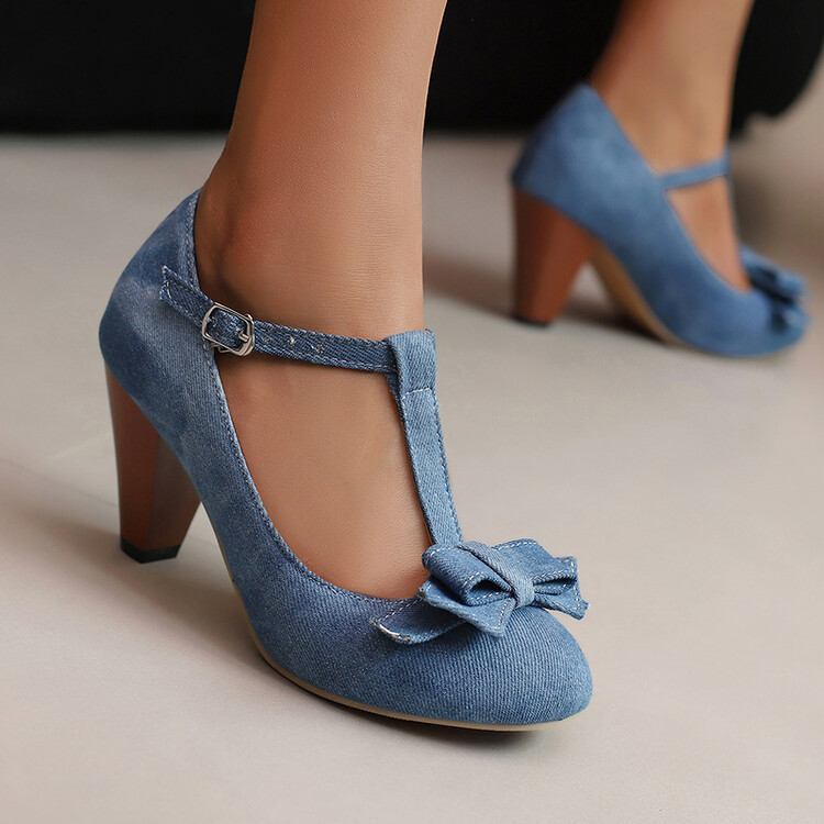 Women's Fashion Flat Shoes Denim Casual Round Toe Buckle Strap - Image 3