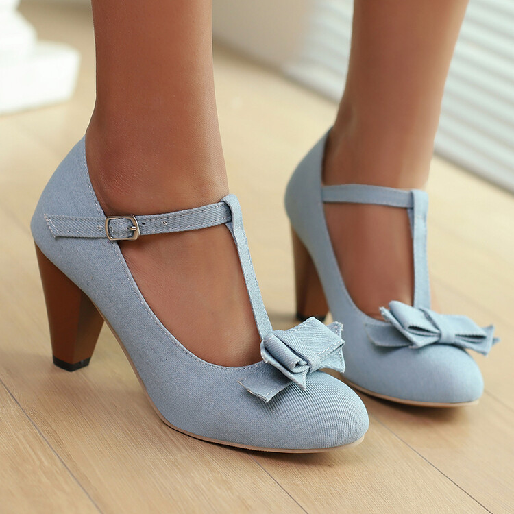 Women's Fashion Flat Shoes Denim Casual Round Toe Buckle Strap - Image 5