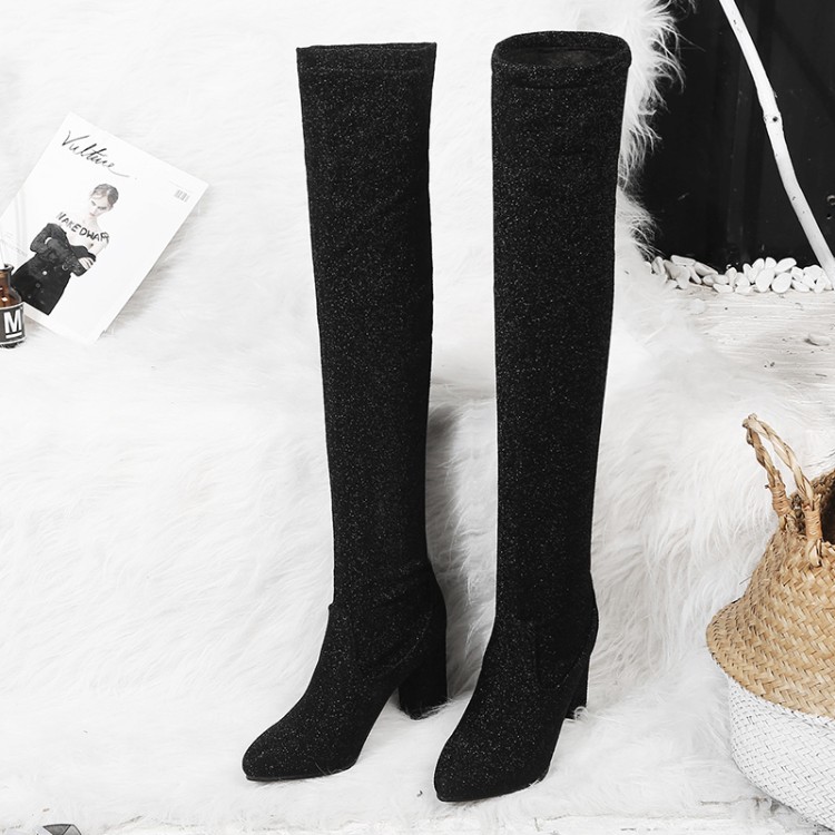 Women's High Heel Chunky Sock Boots with Sequins - Image 5