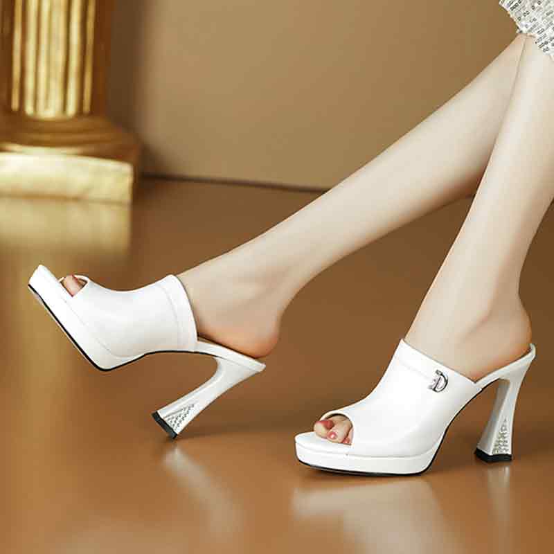 Women's High Heel Leather Slippers Spring 2024