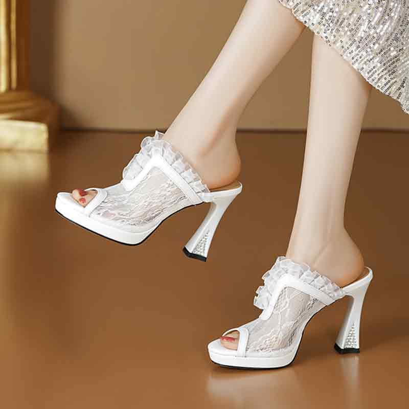 Women's High Heel Leather Slippers - Spring 2024