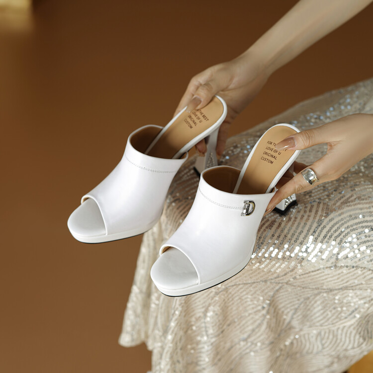 Women's High Heel Leather Slippers Spring 2024 - Image 5