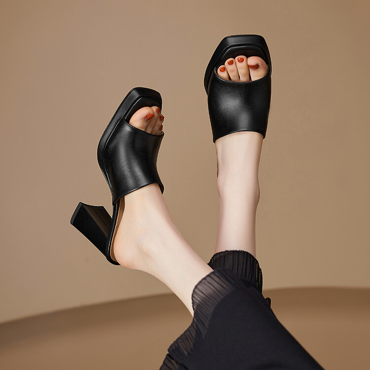 Women's High Heel Slippers in Genuine Leather