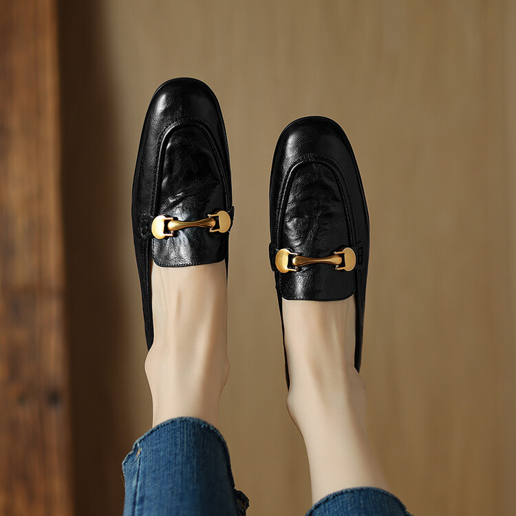 Women's Leather Loafers Low Chunky Heel Slip-On Casual Shoes - Style g.html