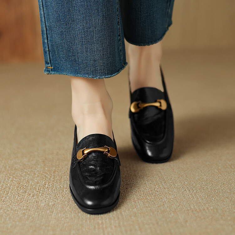 Women's Leather Loafers Low Chunky Heel Slip-On Casual Shoes - Style g.html - Image 3