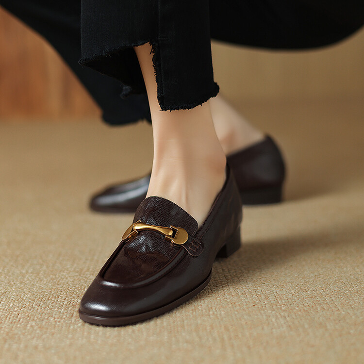Women's Leather Loafers Low Chunky Heel Slip-On Casual Shoes - Style g.html - Image 4