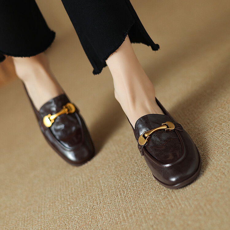 Women's Leather Loafers Low Chunky Heel Slip-On Casual Shoes - Style g.html - Image 5