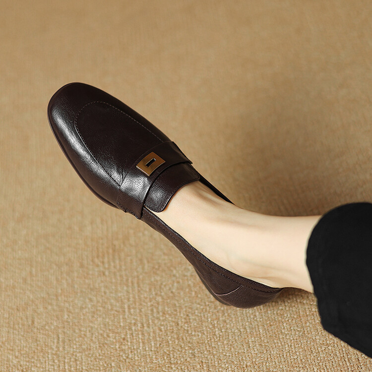 Women's Leather Loafers Low Chunky Heel Slip-On Casual Shoes - Style k.html - Image 3