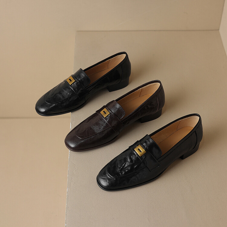 Women's Leather Loafers Low Chunky Heel Slip-On Casual Shoes - Style k.html - Image 4