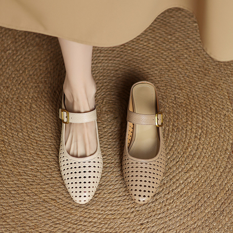 Women's Leather Slippers with Mid Chunky Heel - Summer 2025 - Image 2