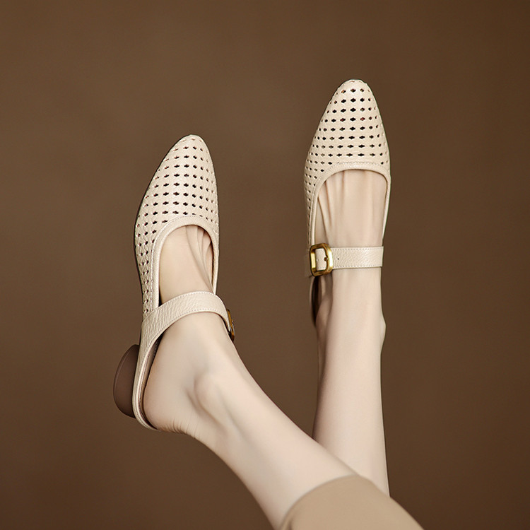 Women's Leather Slippers with Mid Chunky Heel - Summer 2025 - Image 4
