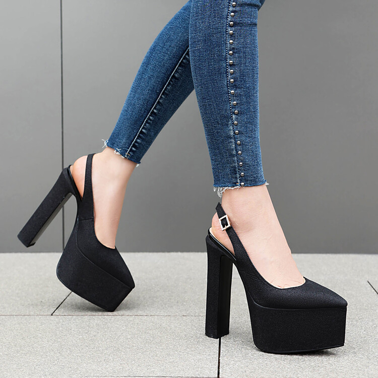Women's Pointed Toe Rhinestone Block Heel Sandals - Image 2