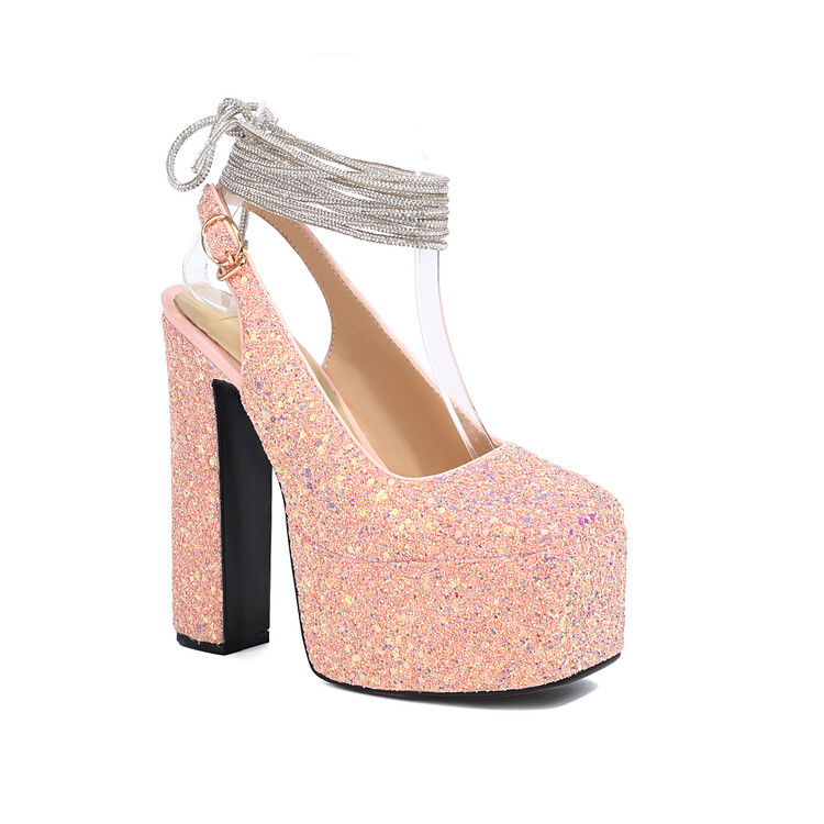 Women's Sequin Square Toe Block Heel Sandals - Style a.html - Image 5
